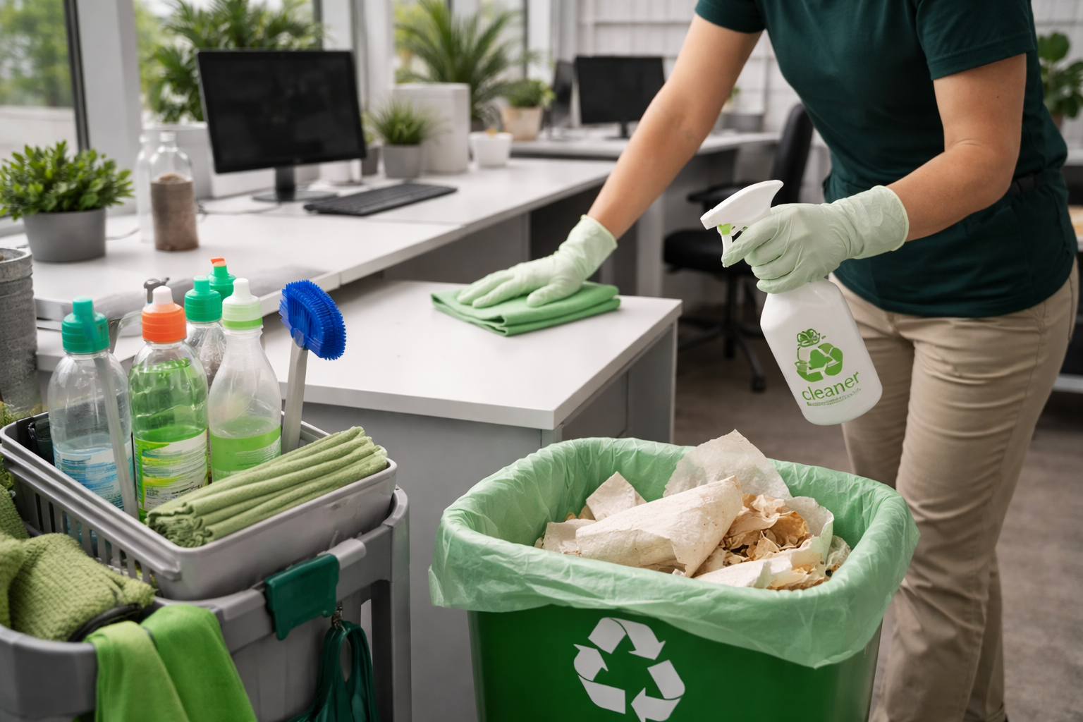 Eco-friendly office cleaning in progress