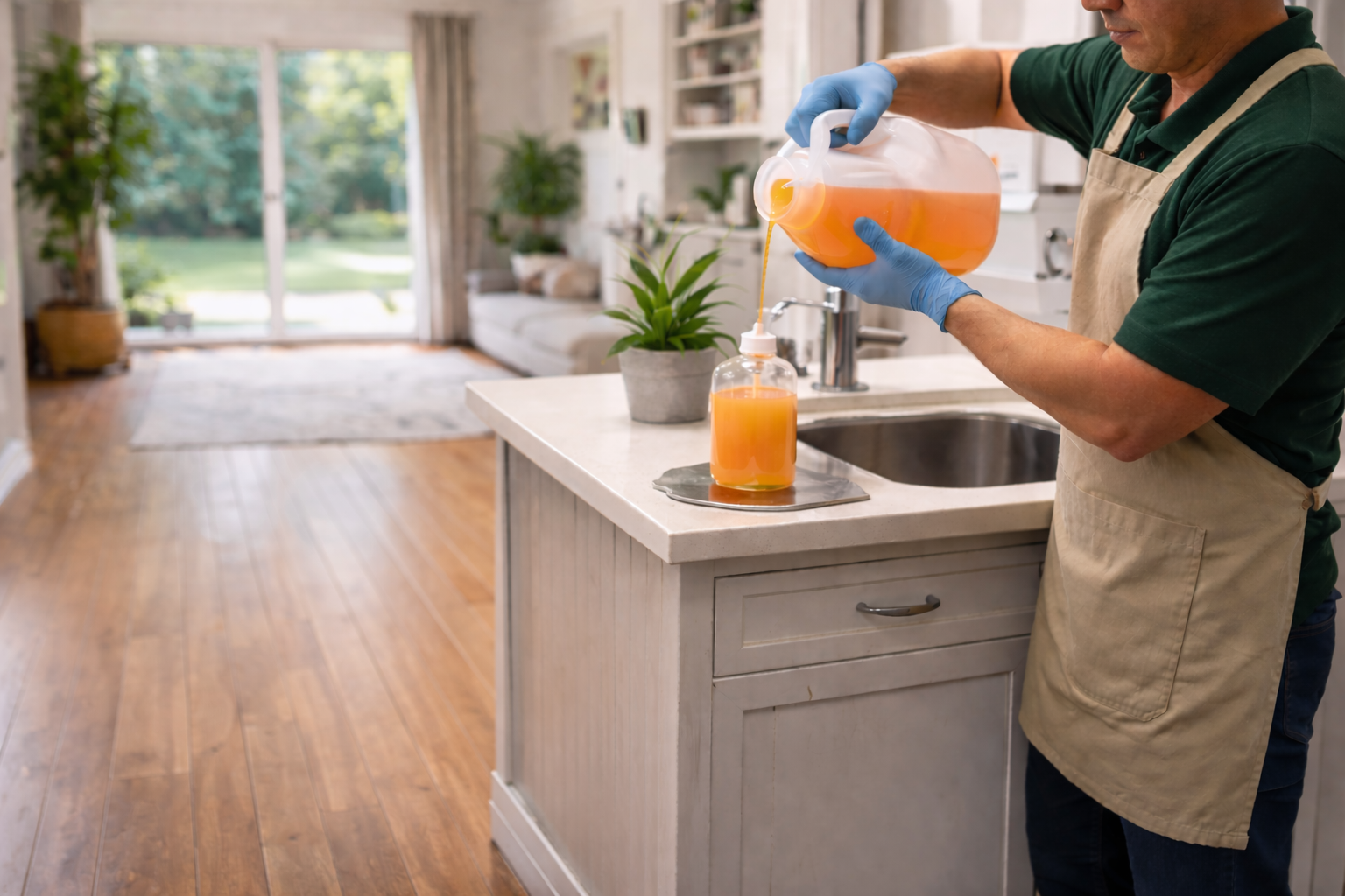 Refilling soap in modern kitchen